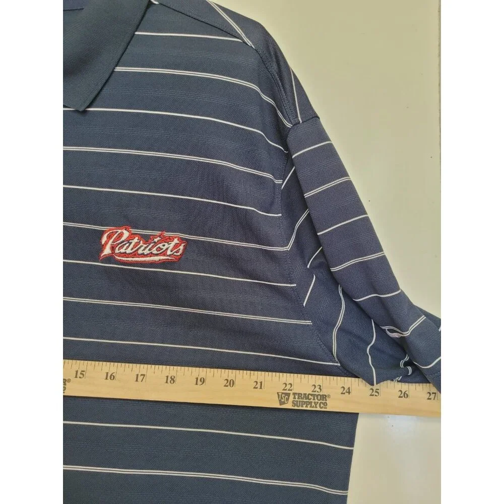 Nike‎ Golf Polo Shirt Mens XL Blue Striped Patriots Embroidered Logo Dri Fit